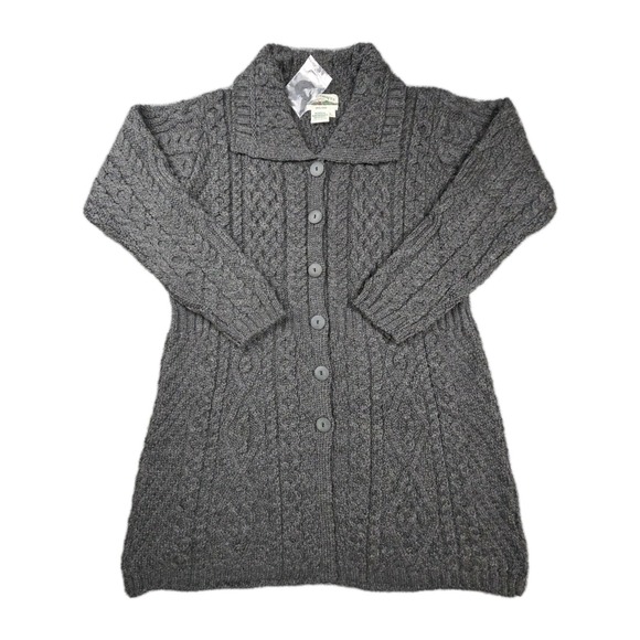 Aran Crafts Sweaters - Aran Crafts Merino Wool Cable Knit Cardigan Womens L Long Gray Ireland NWT
